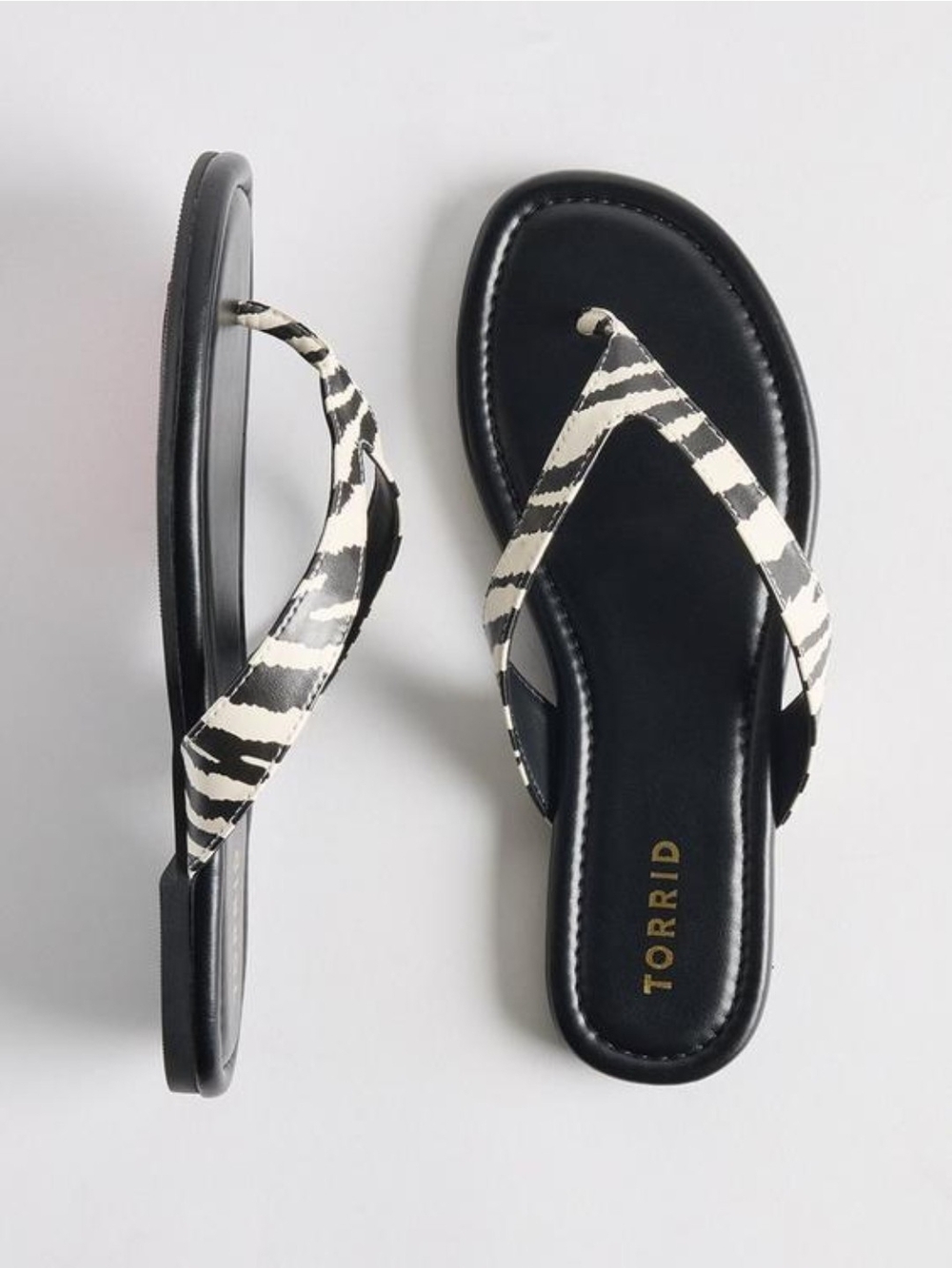 TORRID  Black and White Zebra-Print Thong Sandals In ( W) Width